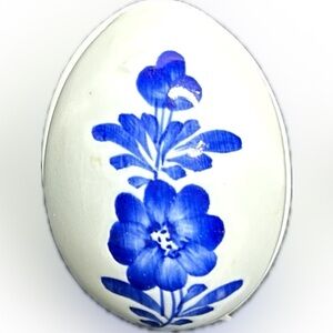 Vintage Hand Painted Floral Egg Shaped Porcelain Trinket Box Made In Thailand